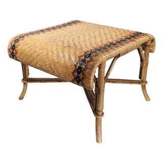 Mid 20th Century Vintage Mid Century Coastal Style Bamboo and Woven Wicker Footstool Ottoman Bench For Sale