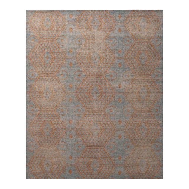 Rug & Kilim’s Honeycomb Rug in Blue and Burnt Orange, 10x14 For Sale