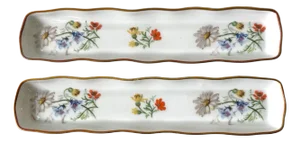 1970s Limoges France Hand Painted Porcelain Jewelry Trays- Set of 2