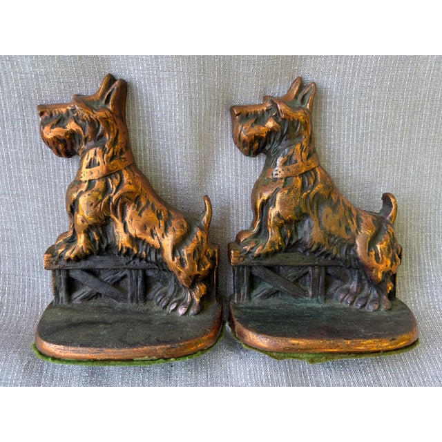 Metal Vintage Cast Iron Copper Scottie Dog Bookends a Pair For Sale - Image 7 of 15