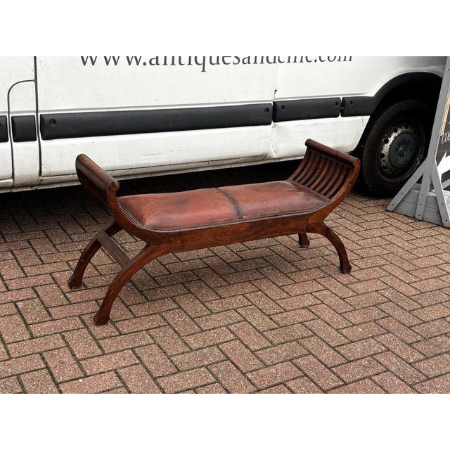 Large Brown Leather Window Bench For Sale - Image 3 of 9