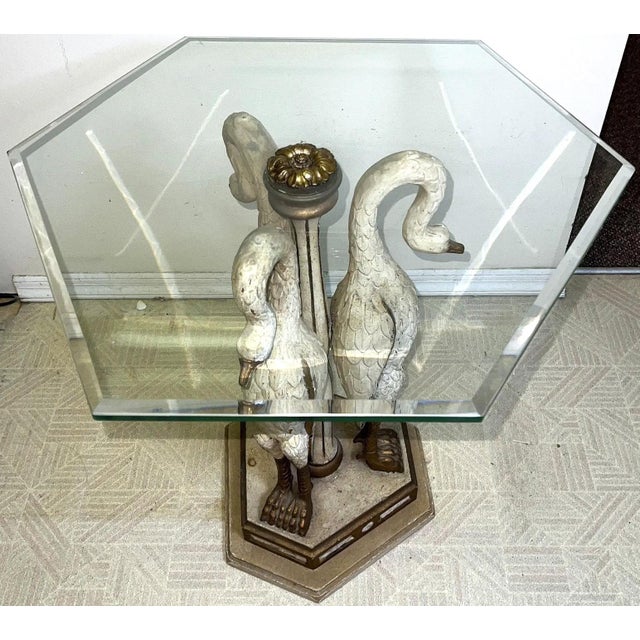 Vintage Mid-Century Italian Neoclassical Hand-Carved Giltwood Swan Accent Table Indulge in the opulent charm of mid-20th-...