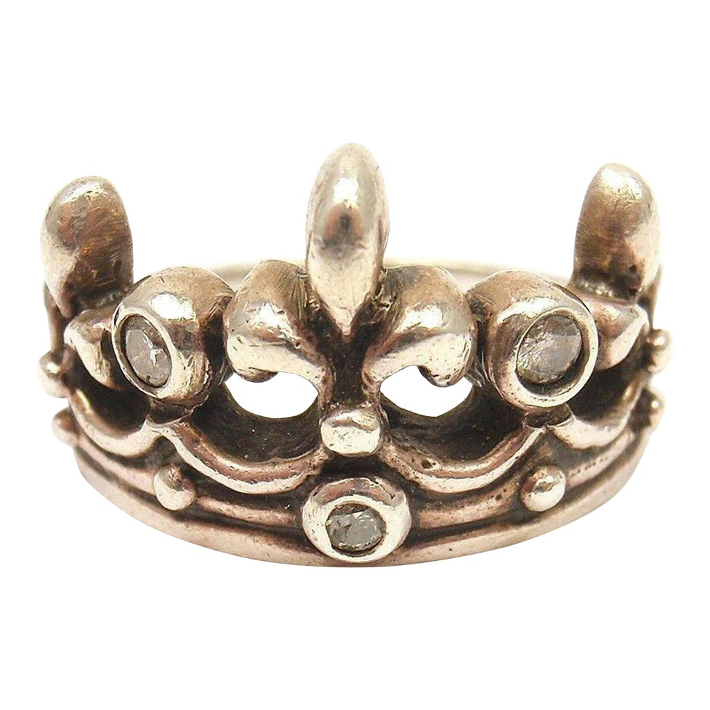 ROYAL ORDER Sterling Slver Diamond Crown Band Ring, size 6 | Chairish