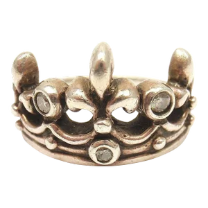 ROYAL ORDER Sterling Slver Diamond Crown Band Ring, size 6