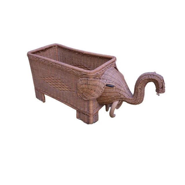 Wood Vintage Elephant Wicker Basket Planter For Sale - Image 7 of 7