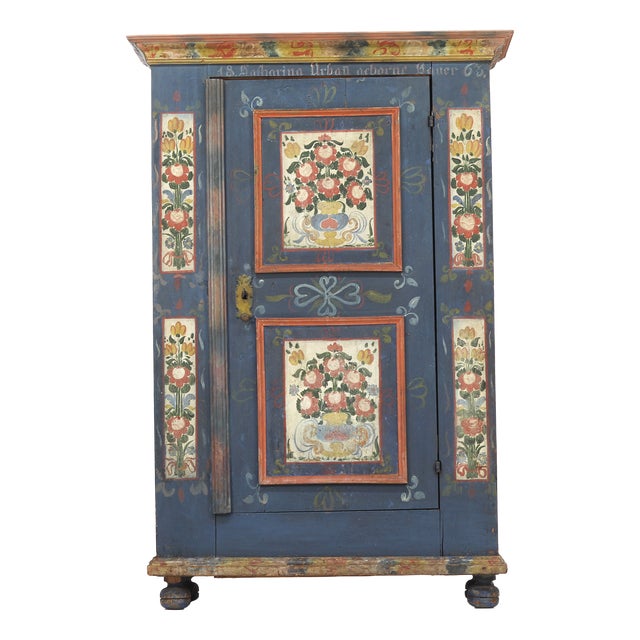 Antique Rustic Farmhouse Painted Bridal Cabinet, 1863 For Sale