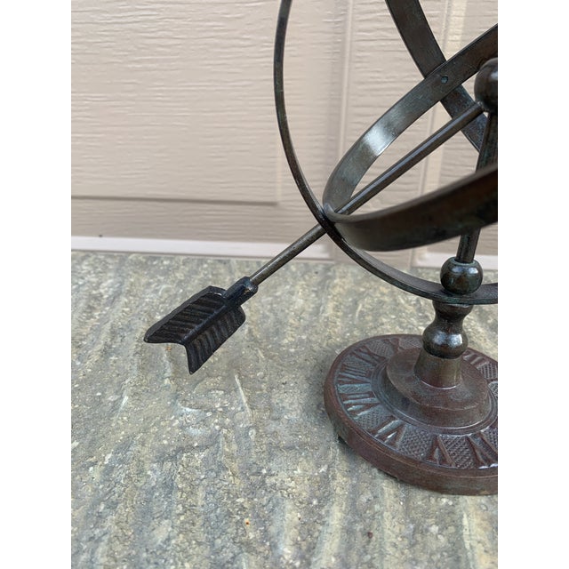 Vintage English Country Iron Verdigris Garden Armillary Sundial For Sale - Image 4 of 9