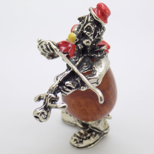 Silver Vintage Italian Handmade Genuine Silver & Wood Violin Player Street Artist Figurine For Sale - Image 8 of 13