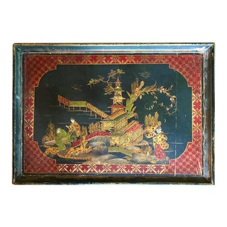 Large Wood Hollywood Regency Hand Painted Asian Tray For Sale