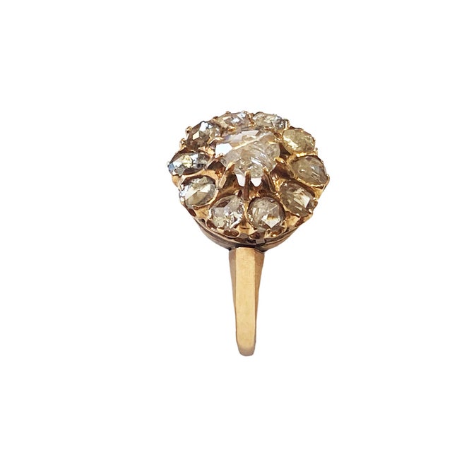 Superb old circa 1920 Rose Cut diamond ring ,14k yellow gold prong mounting with 2.0 mm shanking finger size 4 ,13mm round...