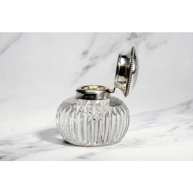 1900 - 1909 Brilliant Large Antique Cut Crystal Paperweight Inkwell With Sterling Silver Lid Luxury Desk Accessory Home Decor For Sale - Image 5 of 17