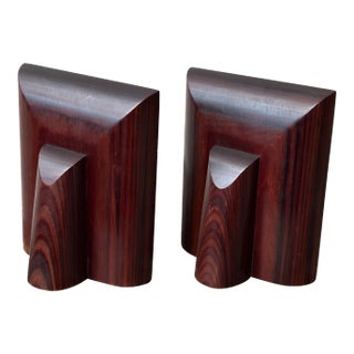 Vintage Sculptural Exotic Zebrawood Bookends With Expressive Grain, a Pair, Circa 1940s For Sale