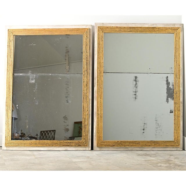 French Pair of Louis XVI Style Reeded Gilt Mirrors For Sale - Image 12 of 14