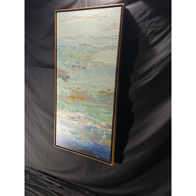Contemporary Large Blue Green Textured Abstract Wall Art For Sale - Image 3 of 5