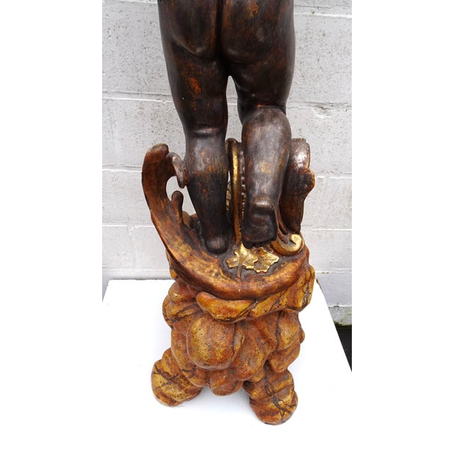 Italian Gilded and Carved Wooden Cherub Pedestal Plant Stand, 1970s For Sale - Image 14 of 18