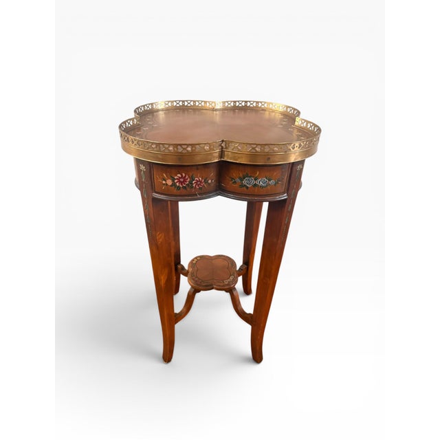Wood Theodore Alexander Hand-Painted Quatrefoil Accent Table With Brass Gallery For Sale - Image 7 of 13