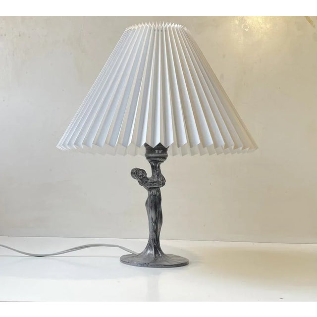 1930s Art Deco French Table Lamp in Pewter, 1930s For Sale - Image 5 of 9