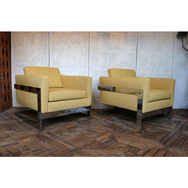 Mid-Century Pair of T-Back “Floating Cube” Lounge Chairs Milo Baughman Style — Circa 1970s For Sale - Image 9 of 18