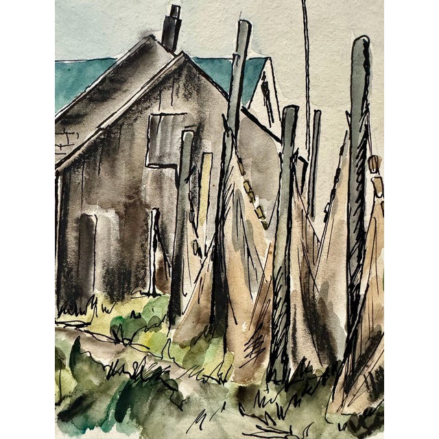 Rustic Henry Emil Salloch Original Watercolor on Paper Les Islets, 1957. For Sale - Image 3 of 6
