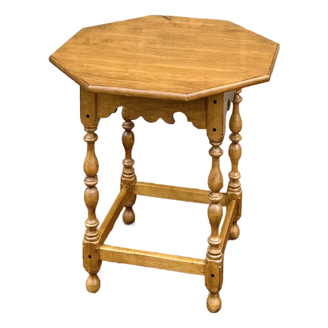 1980s Ethan Allen Circa 1776 Colonial Solid Maple Octagonal Side Table (18-8006) For Sale