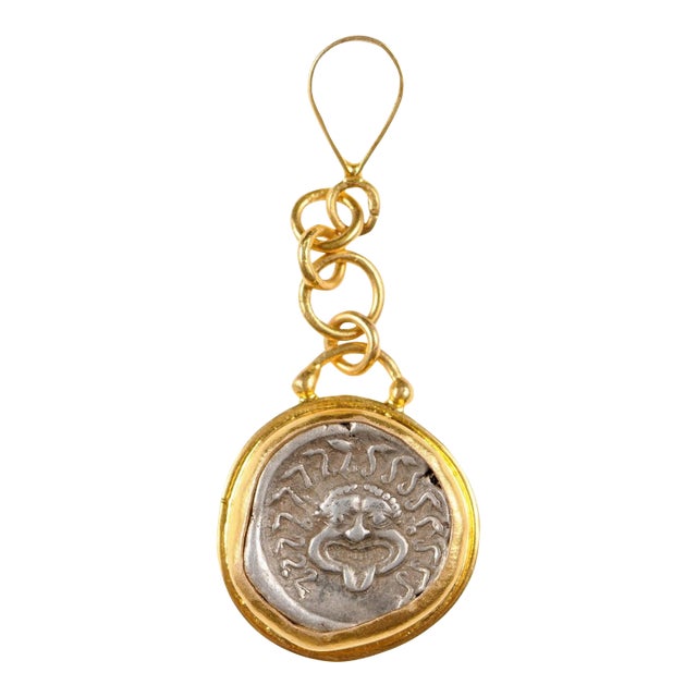 Antique Ancient Greek Coin in 22k Drop Pendant For Sale