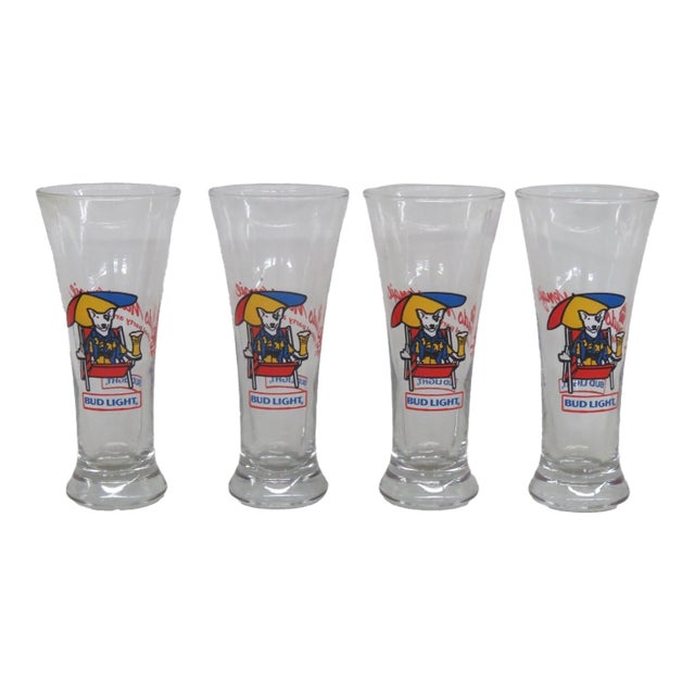 Bud Light Pilsner Glasses Set of 4 Spuds MacKenzie 1987 Anheuser Busch Inc 4842b For Sale
