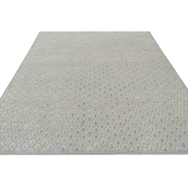 Rug & Kilim Rug & Kilim’s Modern Block Print Rug in Blue & Gray with Paisley Floral Pattern - 12x15 For Sale - Image 4 of 7