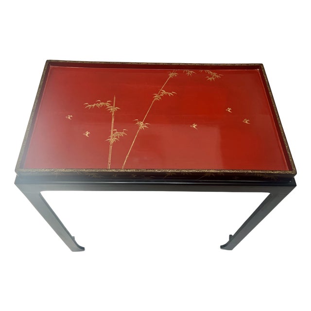 Stephen Cannell Estate: 1950s Chinese Red Lacquer Chinoiserie Accent Table For Sale