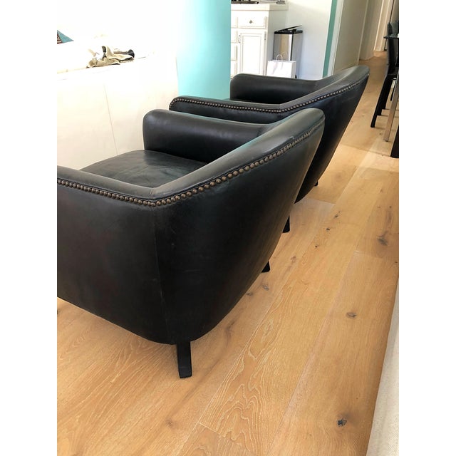 Restoration Hardware French Tuxedo Leather Club Chairs - A Pair | Chairish