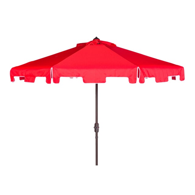 Resistant 9 Ft Crank Market Push Button Tilt Umbrella With Flap in Red & White For Sale
