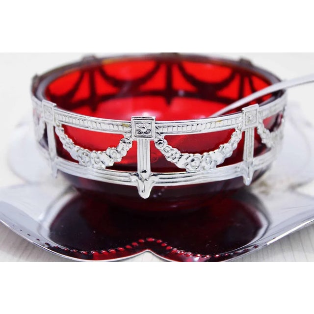 English Art Nouveau Silver Metal and Glass Sugar Bowl For Sale - Image 3 of 10