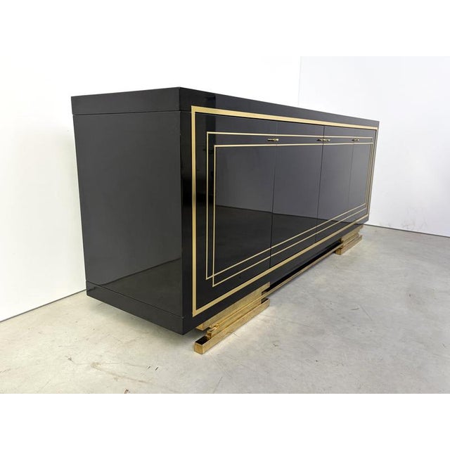 Vintage Black Lacquered and Brass Sideboard, 1980s For Sale - Image 11 of 14