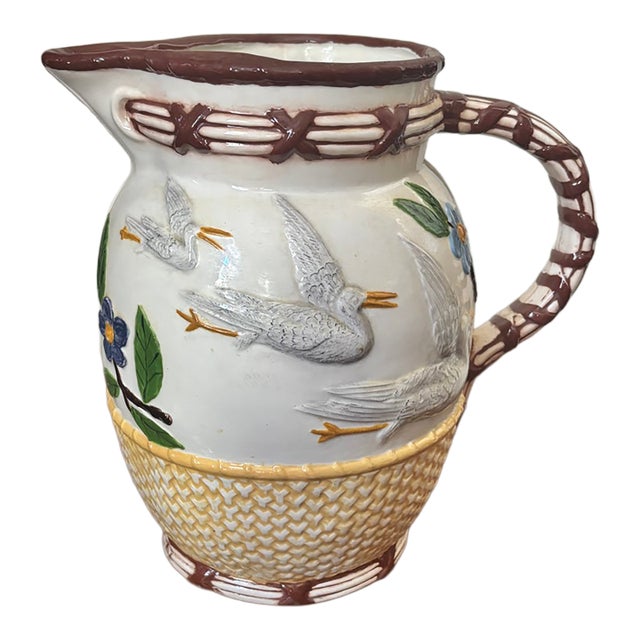 Late 20th Century Arts & Crafts Three Crane Basketweave Pitcher For Sale