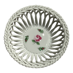1970s Herend Open Weave Basket Petit Rose Pattern