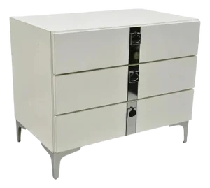 Contemporary Modern White Formica Chrome Trim 3 Drawer Chest Nightstand Table