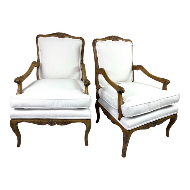 Vintage French Country Newly Upholstered Armchairs /Pair For Sale