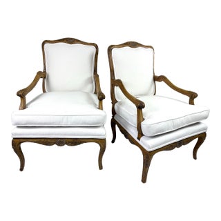 Vintage French Country Style Newly Upholstered Armchairs /Pair For Sale