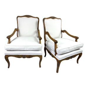 Vintage French Country Style Newly Upholstered Armchairs /Pair