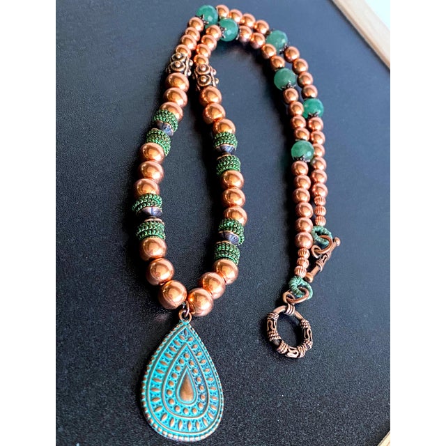 Artisan Solid Copper & Green Aventurine Statement Necklace | Verdigris Patina Pendant | Bohemian Luxe Handcrafted Jewelry For Sale - Image 18 of 18