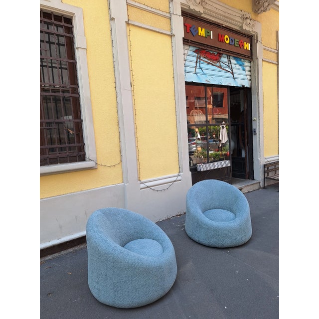 Set of Vintage Tub Chairs in Light Blue Bouclé Fabric, 2000s For Sale - Image 4 of 13