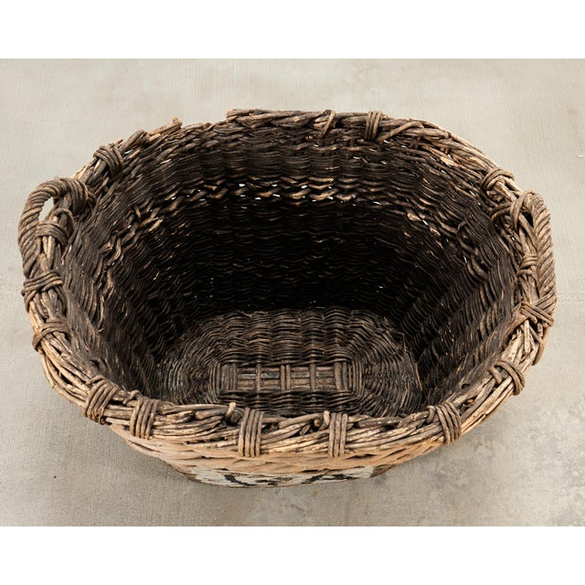French French Champagne Grape Vineyard Harvest Woven Wicker Basket For Sale - Image 3 of 18
