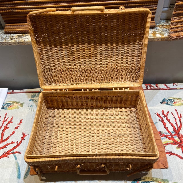 Late 20th Century Vintage Wicker Suitcase Storage or Picnic Basket