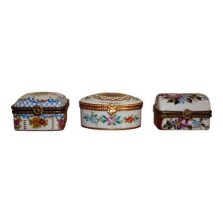 Vintage Limoges Boxes in Assorted Shapes & Floral Designs - Set of 3 For Sale
