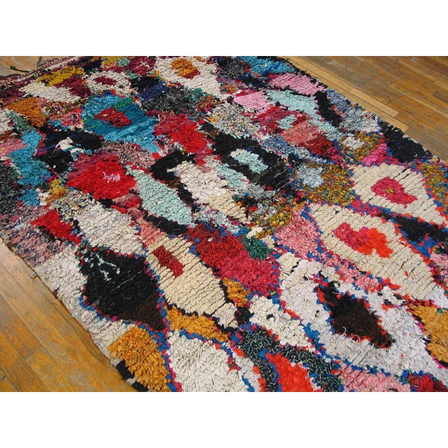 Antique / Vintage Mid Century Bold Tribal Colorful Moroccan Boucherouitte Hallway Runner Wool and Rag North African Area Rug For Sale - Image 4 of 5