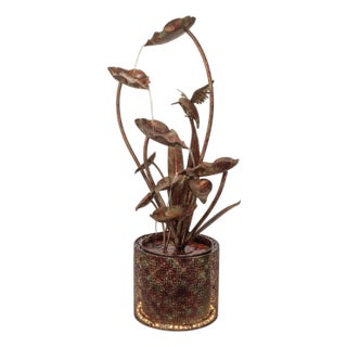 Cascading Iron Hummingbird and Leaf Fountain 42"H For Sale