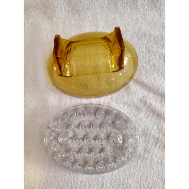 Viking Glass Company Vintage Martinsville Viking Oval Amber Flower Frog For Sale - Image 4 of 6