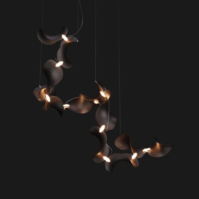 Not Yet Made - Made To Order Dune 12 Spiral Chandelier with Shades in Dark Bronze Metallic Tone by Daniel Becker for Moss Objects For Sale - Image 5 of 8