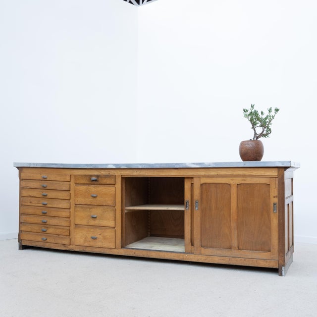 Large 12-Drawer Sliding-Door Workshop Cabinet, 1950 For Sale - Image 4 of 12