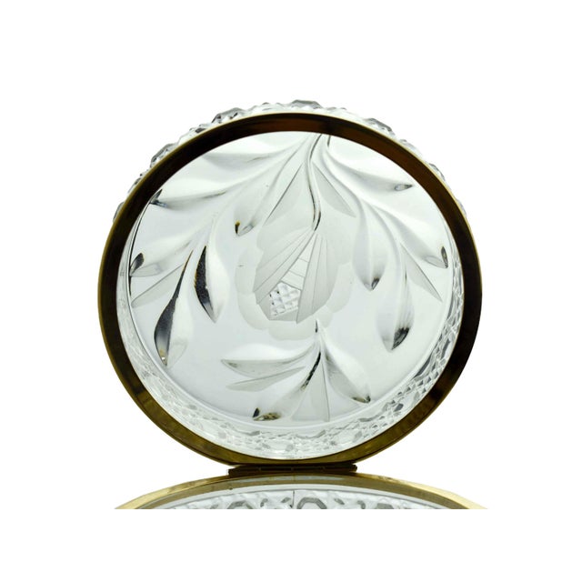Vintage Beyer Bleikristall West German Crystal Hinged Trinket Dresser Box With Frosted Rose Design For Sale - Image 4 of 10