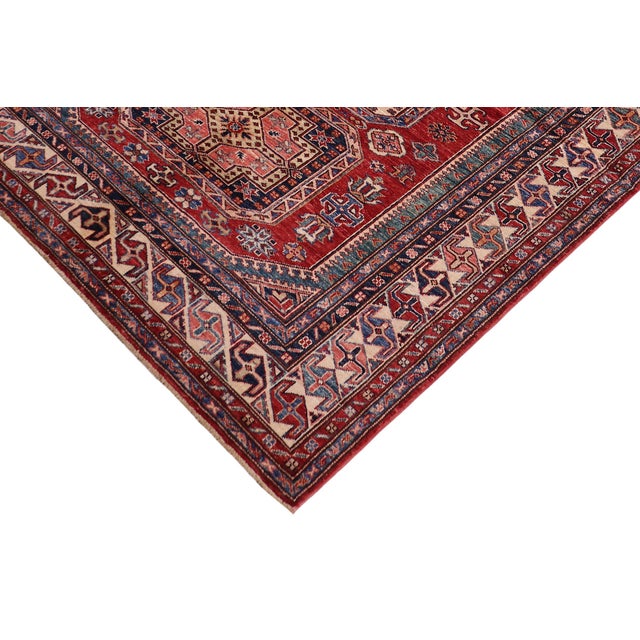 Shabby Chic Tribal Super Kazak Red/Beige Wool Rug - 4'10'' X 6'6'' For Sale - Image 3 of 10